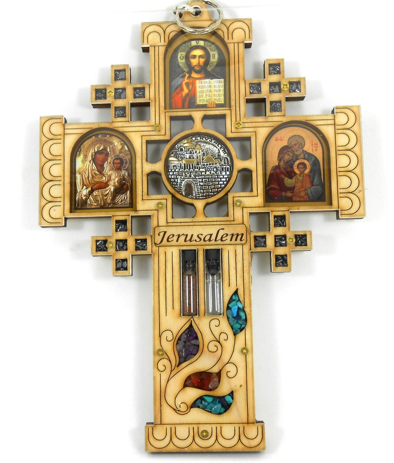 Hengulus Large Wood Jerusalem Cross Wall Decor Hanging Housewarming Orthodox Greek Christian Religious Charm Icon Gift Holy water Earth - Image 1